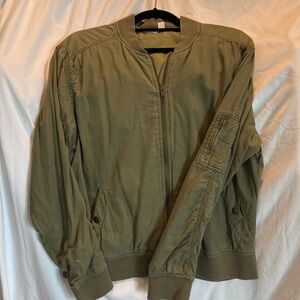 Thred & Supply bomber jacket in olive green, size L $45